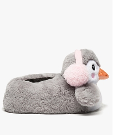 GEMO Chaussons fille peluche en forme de pingouin Gris