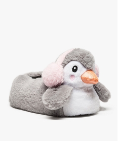 chaussons fille peluche en forme de pingouin gris9446101_2