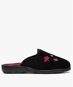 GEMO Chaussons femme en forme de mules avec dessus brodé feuilles Noir