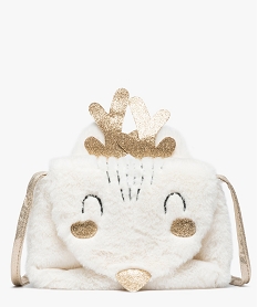 GEMO Sac fille en peluche à touches pailletées motif animal Blanc