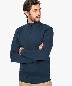 GEMO Sweat homme uni à col cheminée Bleu