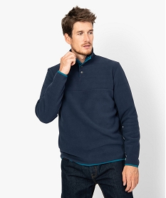 GEMO Sweat homme en maille polaire et col montant Bleu