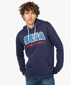 GEMO Sweat homme à capuche avec large inscription Sega Bleu
