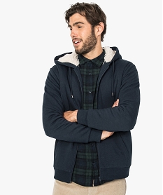 GEMO Sweat homme zippé à capuche avec doublure sherpa Bleu