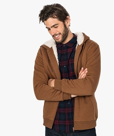 GEMO Sweat homme zippé à capuche avec doublure sherpa Orange