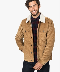 GEMO Blouson homme en velours côtelé avec doublure sherpa Orange