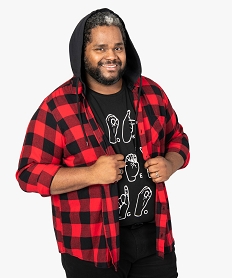 GEMO Chemise homme à carreaux avec capuche amovible vert chine