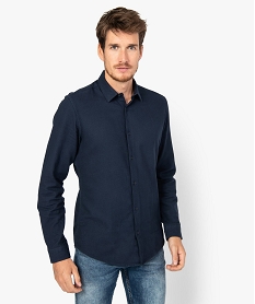 GEMO Chemise homme en coton texturé Slim fit Bleu