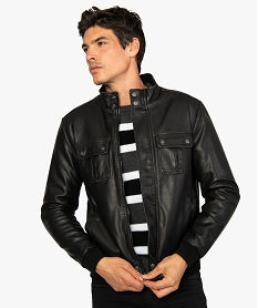 GEMO Blouson homme imitation cuir à col montant Noir