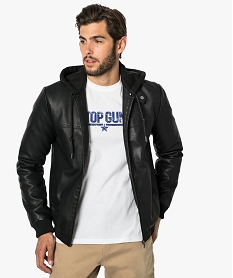 GEMO Blouson homme imitation cuir avec capuche amovible Noir