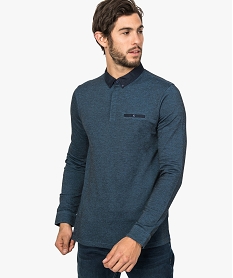 GEMO Polo homme à col chemise contrastant Bleu