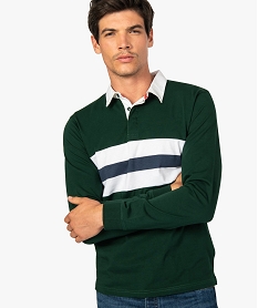 polo homme a manches longues avec bandes contrastantes vert9469901_1