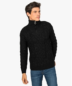 GEMO Pull homme en maille torsadée et col camionneur zippé Noir