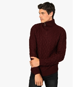 pull homme en maille torsadee et col camionneur zippe rouge pulls9470301_1