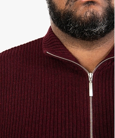 pull homme en maille cotelee a col montant zippe rouge9470401_2
