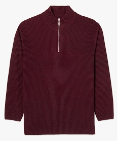 pull homme en maille cotelee a col montant zippe rouge9470401_4