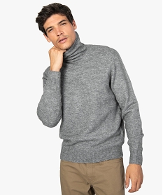 GEMO Pull homme à col roulé en maille chinée Gris