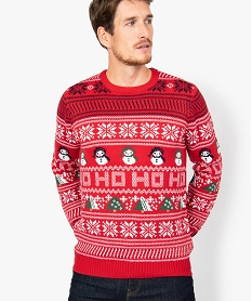 GEMO Pull homme à motifs de Noël Rouge