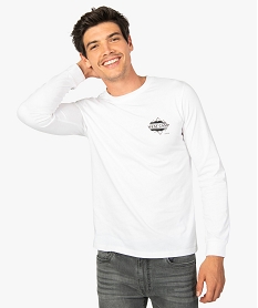 GEMO Tee-shirt homme manches longues imprimé à large bord-côte Blanc