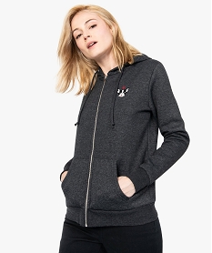 GEMO Sweat femme zippé à capuche et motif Gris