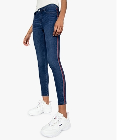 jean femme coupe skinny avec bandes velours sur les cotes bleu9476201_1