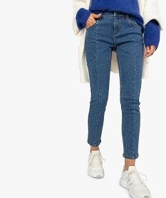 GEMO Jean femme coupe slim avec multiples coutures Bleu