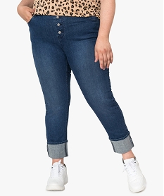 GEMO Jean femme slim à grands revers et boutons argentés Bleu