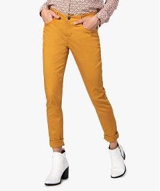 GEMO Pantalon femme slim coloré à taille normale Jaune