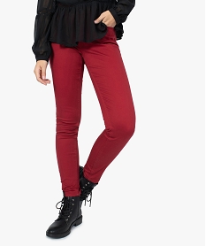 GEMO Pantalon femme slim coloré à taille normale Rouge