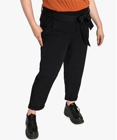 GEMO Pantalon femme 78e à taille paper bag élastiquée Noir