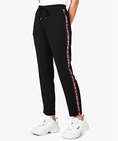 GEMO Pantalon femme avec bandes imprimées sur les côtés Noir