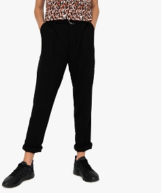 GEMO Pantalon femme coupe carotte en maille piquée fluide orange standard