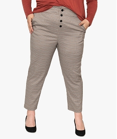 GEMO Pantalon femme forme carotte à taille haute motif pied de poule Imprimé