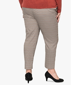 pantalon femme forme carotte a taille haute motif pied de poule imprime9486001_3