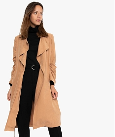 GEMO Trench femme fluide au toucher velours à nouer Beige