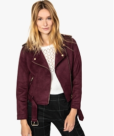 GEMO Veste femme style biker en suédine douce et souple Violet