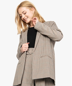 GEMO Veste femme droite porté ouvert motif pied-de-poule vert chine