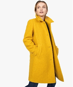 GEMO Manteau femme mi-long en maille bouclette Jaune