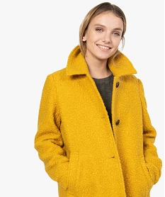 manteau femme mi-long en maille bouclette jaune manteaux9489001_2