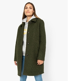 GEMO Manteau femme mi-long en maille bouclette Vert