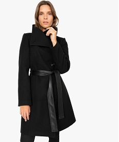 GEMO Manteau femme en laine avec ceinture à nouer Noir