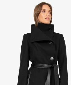 manteau femme en laine avec ceinture a nouer noir9490301_2