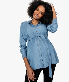 GEMO Chemise de grossesse en Lyocell avec ceinture à nouer bleu standard