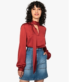 GEMO Blouse femme soyeuse à col lavallière Rouge