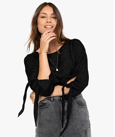 GEMO Tunique femme fluide à fleurs ton sur ton Noir