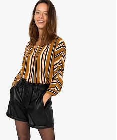 GEMO Blouse femme rayée fluide à col V et manches 34 Imprimé