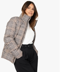 doudoune femme a col montant imprime tartan imprime manteaux9495201_1