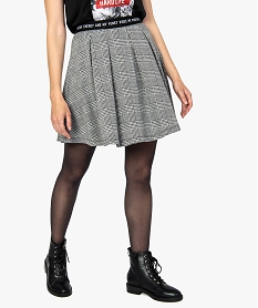 GEMO Jupe femme coupe évasée motif pied de poule noir standard
