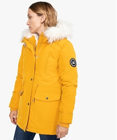 GEMO Manteau femme avec doublure chaude et capuche à bordure amovible Jaune