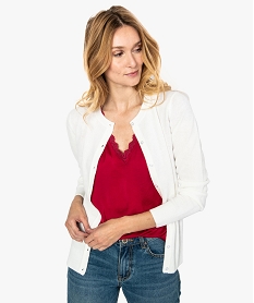 GEMO Gilet femme boutonné coupe classique et col rond blanc standard